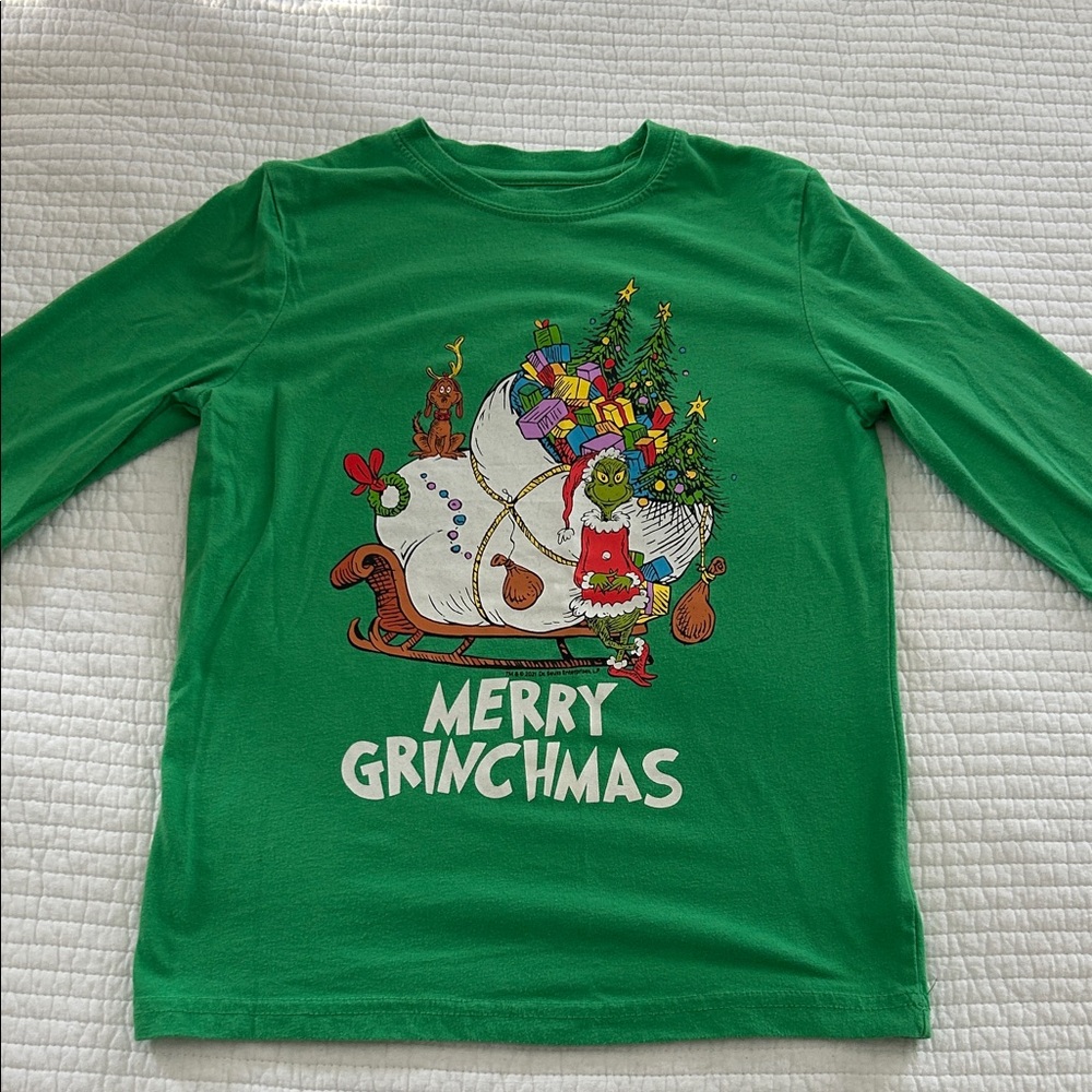 Festive Green Grinch Long Sleeve Tee for Kids